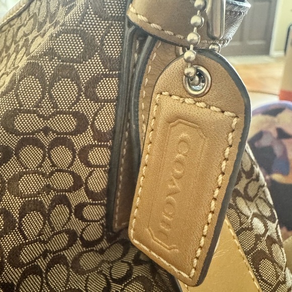 COACH Signature Monogram Logo Rectangle Crossbody Bag 12x13 Tan Brown Y2K - Picture 12 of 16